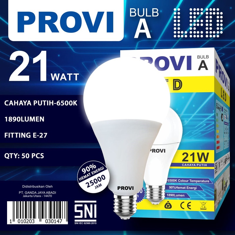 BOHLAM BOLA LAMPU LED PROVI 21W 21WATT GARANSI 1 TAHUN LAMPU LED BULB