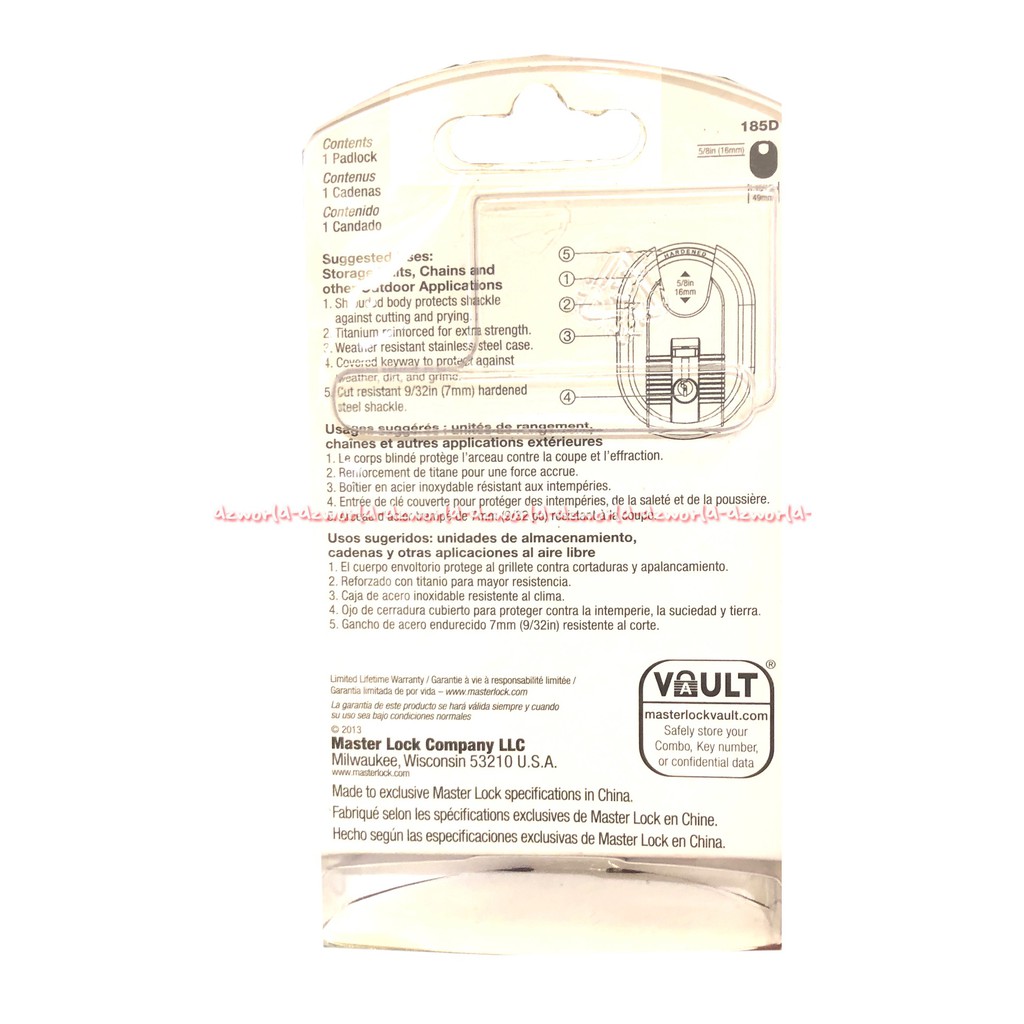 Master Lock Padlock 185D Gembok Kunci 16mm Bulat Tahan Api