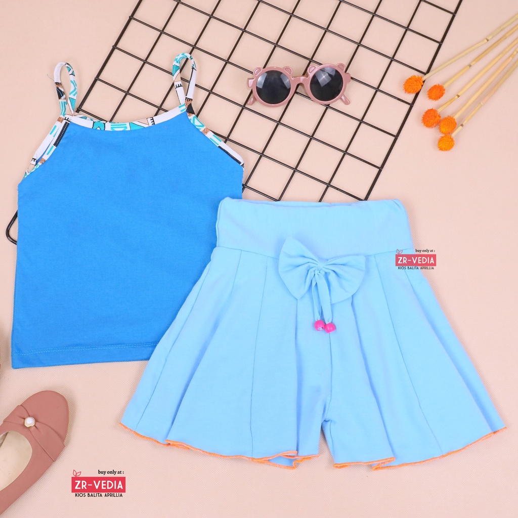 Setelan Mixed Pop uk 1-2 Tahun / Baju Anak Perempuan Tanktop Rok Celana Polos Set Atasan Cewek Kensi