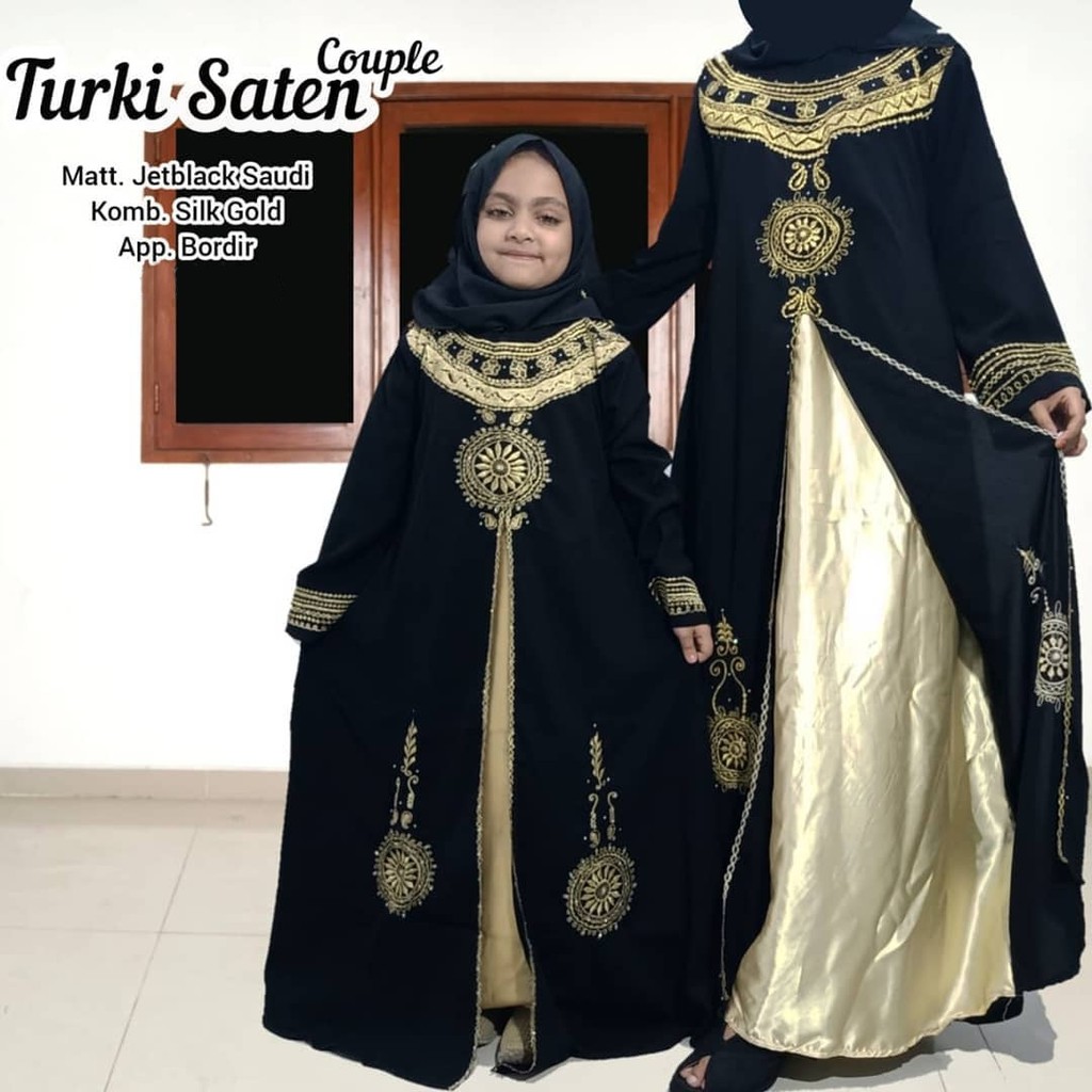 NEW Gamis Abaya couple bordir turki satin gold ibu anak TERBARU muslimah Lebaran Mom Kids Dress Musl