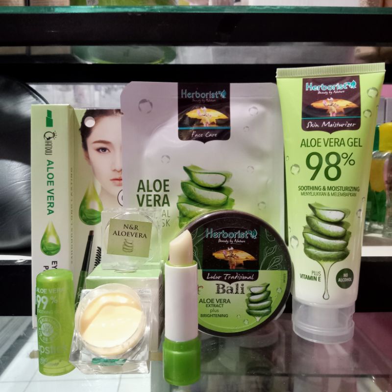Paket Cream Aloevera Herborist 6in1 | Cream+ff herborist+eyebrow+lipstik+Lulur+masker