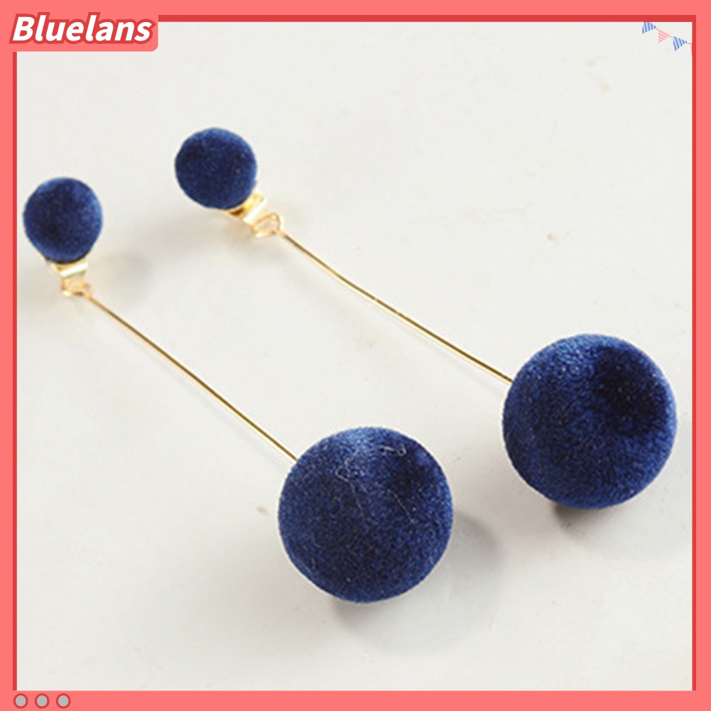 Bluelans Anting Gantung Panjang Model Bola Bulu Imitasi Untuk Wanita