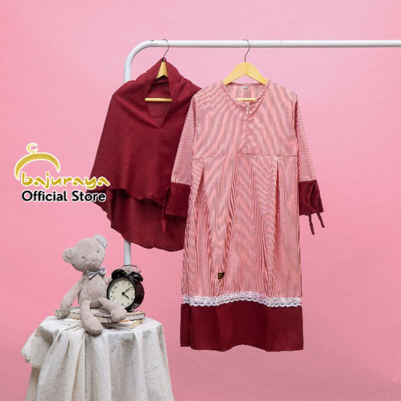 [Ceriakid] Gamis Anak Perempuan Garis Katun Renda Premium Quality 5 6 7 th