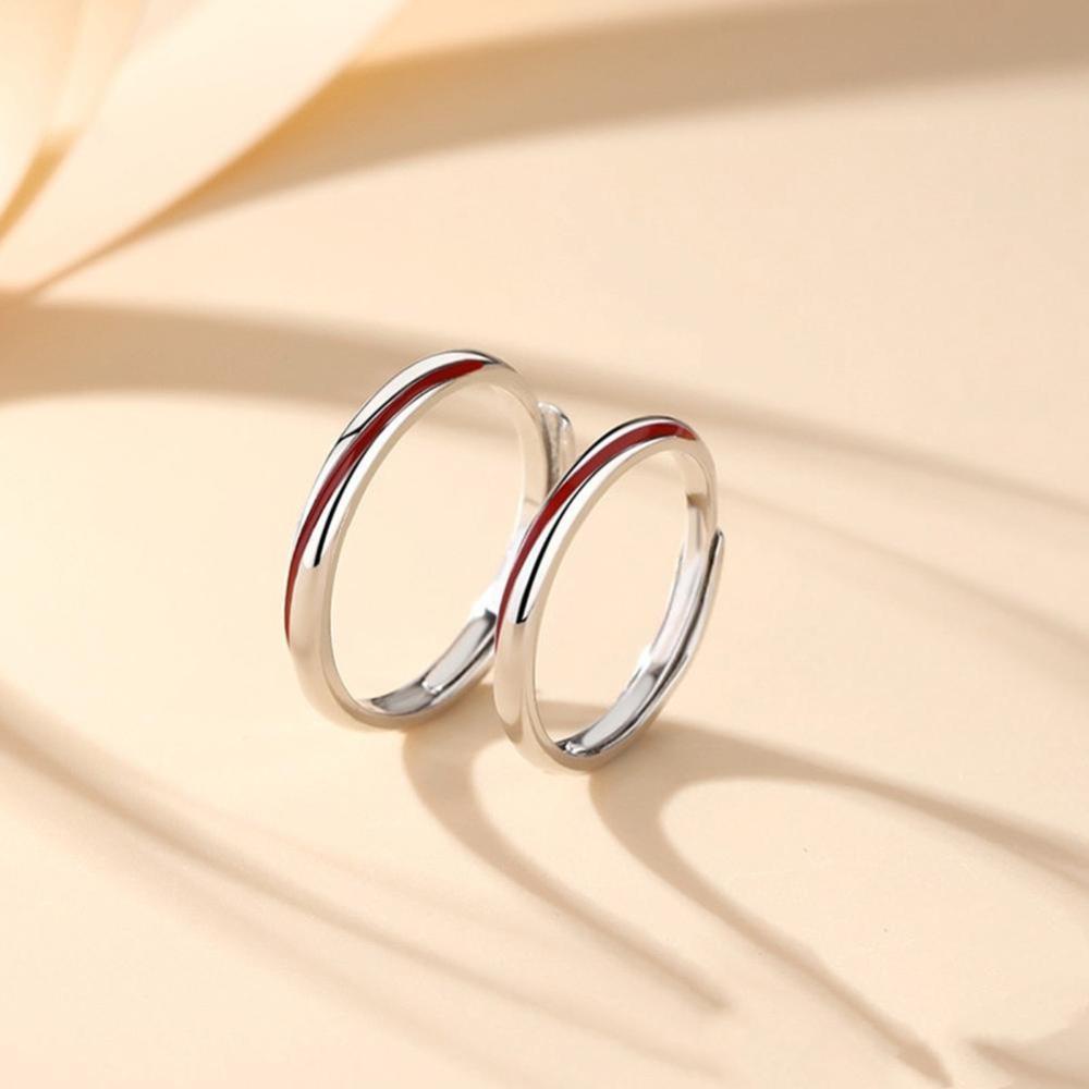 Timekey Cincin Pasangan / Pria / Wanita Desain Strip Mobius Merah Adjustable Untuk Hadiah Valentine A1K6