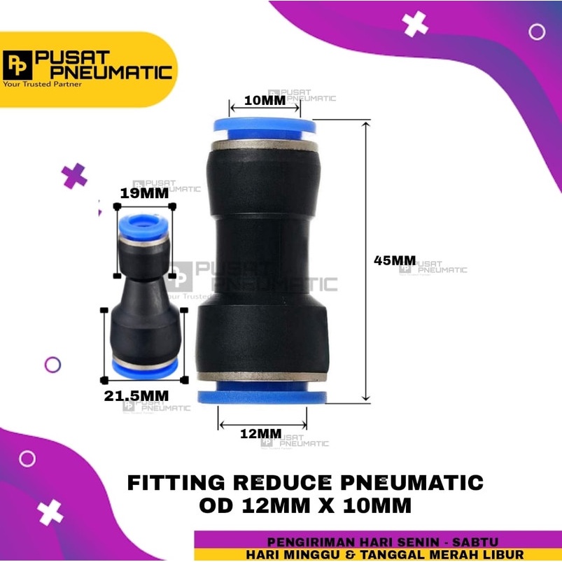 FITTING REDUCER LURUS SAMBUNGAN SELANG 12MM KE SELANG 10MM