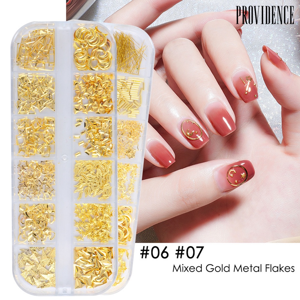 Providence 12 Grids/Box Nail Art Flakes Mixed Glitter Metal Multifunctional Portable Manicure Shell Stone Rhinestone Decoration for Female