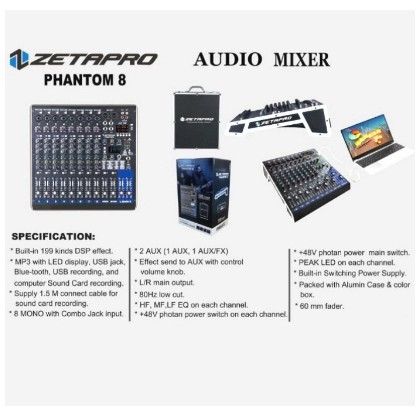 Mixer Audio 8 Channel Zetapro Phantom 8 Phantom8 ORIGINAL
