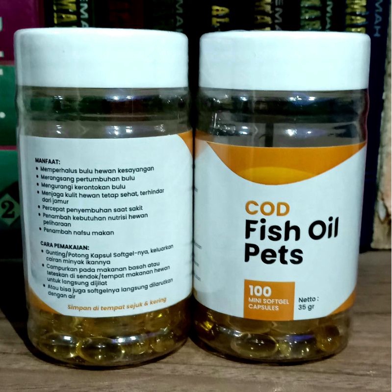 Minyak Ikan Vitamin Kucing Anjing Cod Fish Oil Pets Vitamin Bulu Gembul dan Lahap Makannya isi 100 Softgel