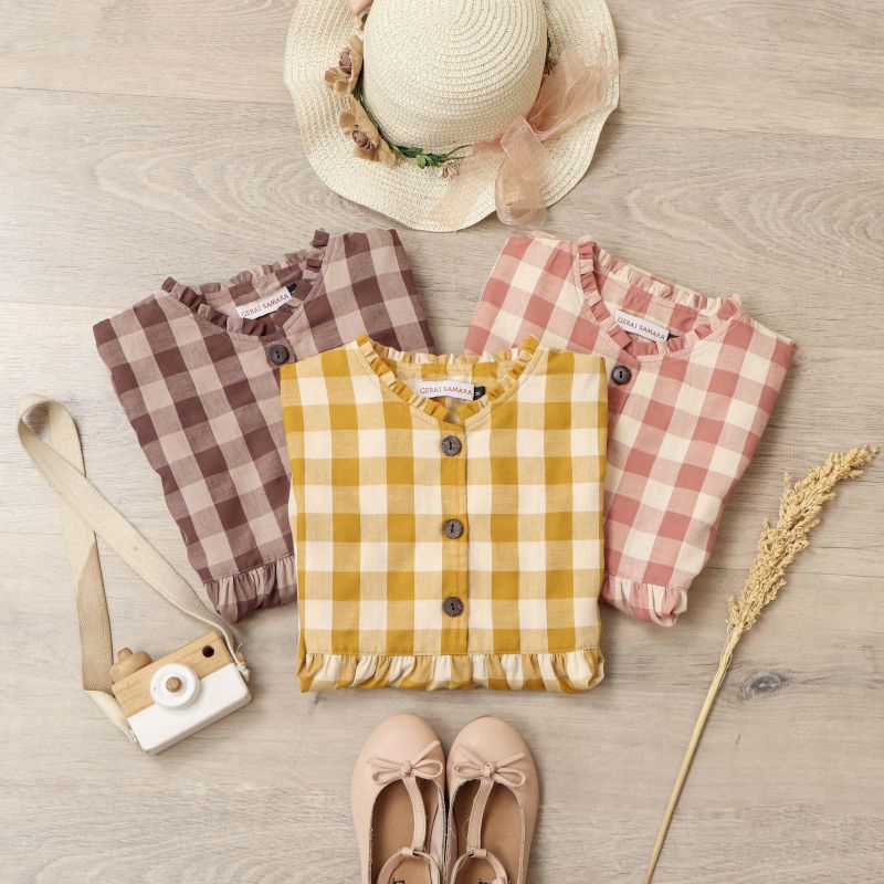 Gamis anak perempuan / motif kotak kotak /katun / NO HIJAB