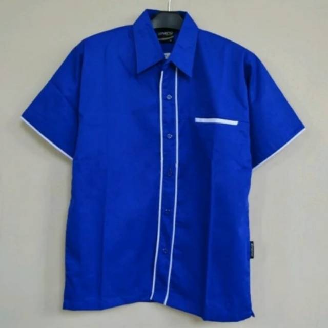 Kemeja kerja seragam kantor biru list putih