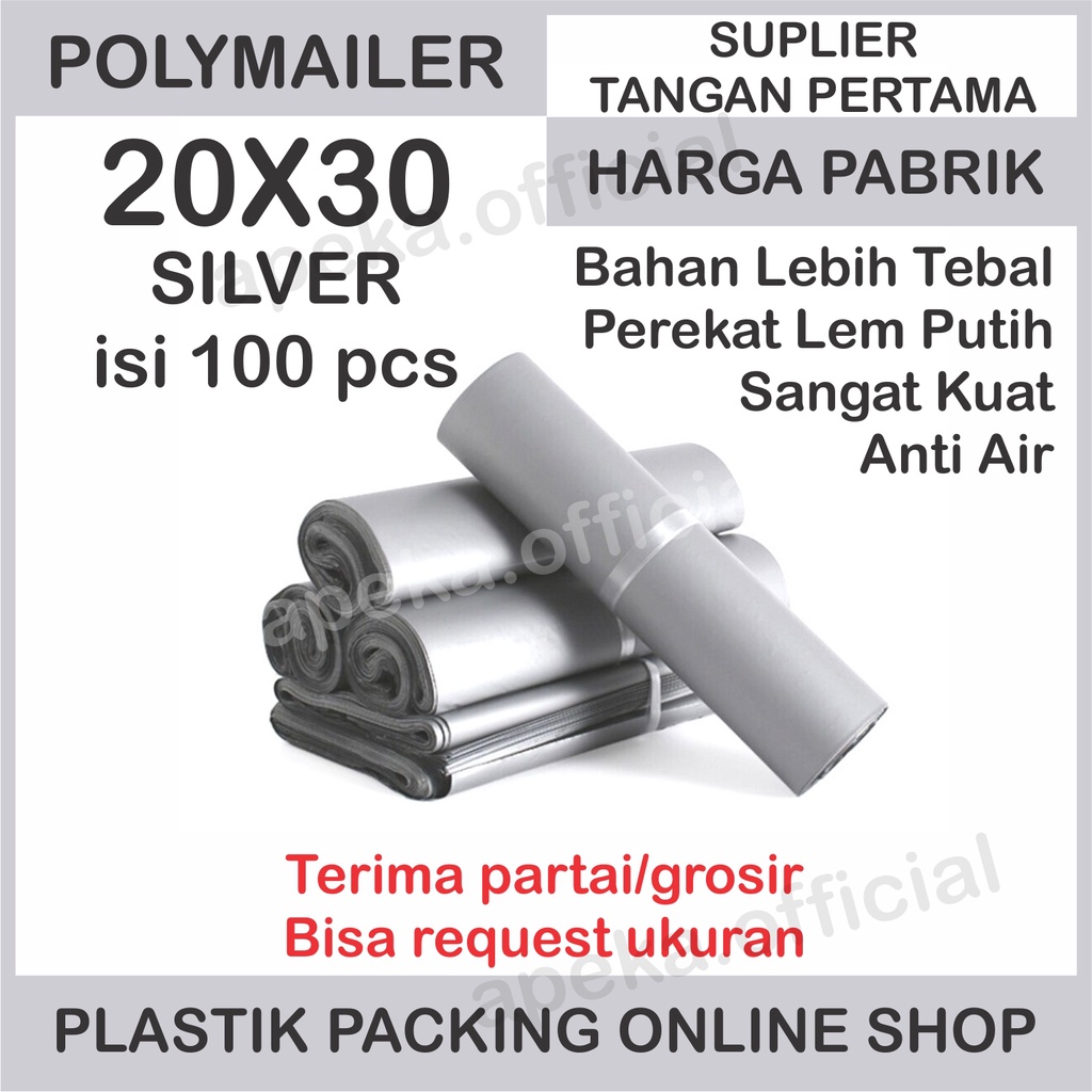 Plastik Polymailer Polymer Polimer Packingan Online Shop Amplop Plastik Packing Olshop SILVER ABU ABU 20X30 CM isi 100 pcs