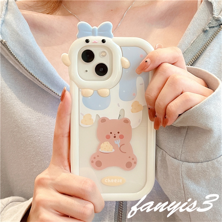 Compatible For iPhone 14 13 12 11 Pro Max X XR Xs Max 8 7 6 6s Plus SE 2020 Soft Case Pelindung Lensa Bening Motif Kartun Beruang Untuk