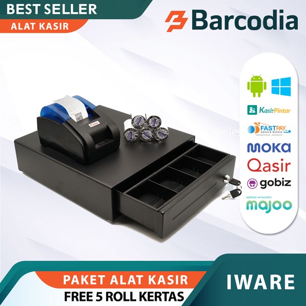 PAKET KASIR IWARE / PPOB ANDROID ( CASH DRAWER + PRINTER BLUETOOTH + KERTAS 5 ROLL )