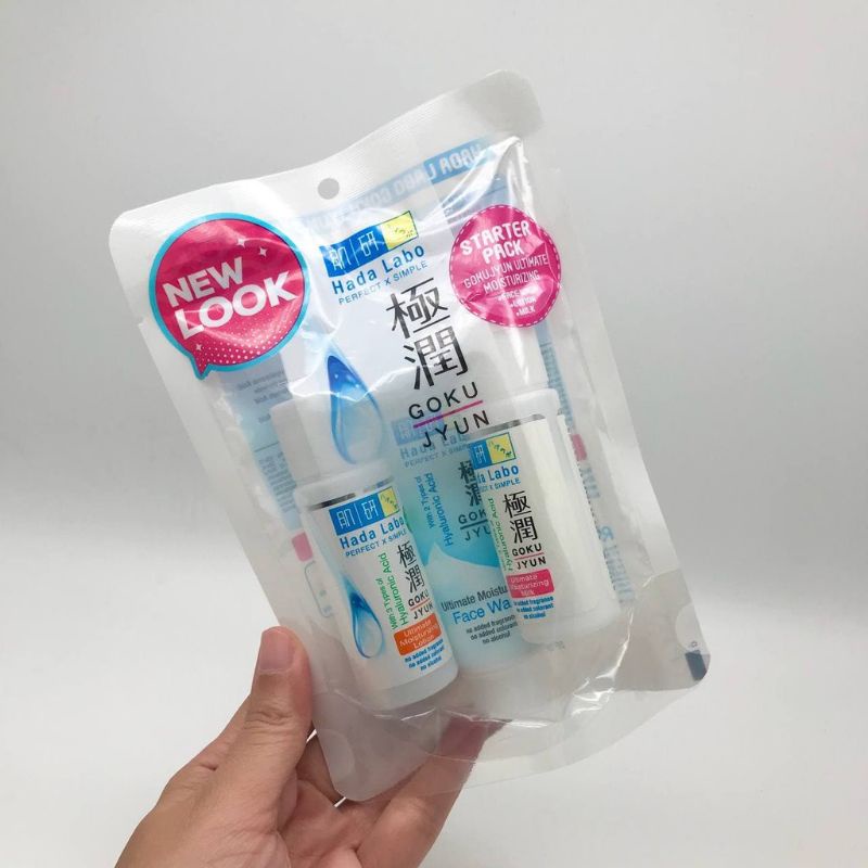 HADA LABO Gokujyun Starter Pack ( Isi 3 Pcs ) 20 ml | Ultimate Moisturizing Lotion | Milk | Light Lotion | Face Wash | Facial Wash HADALABO