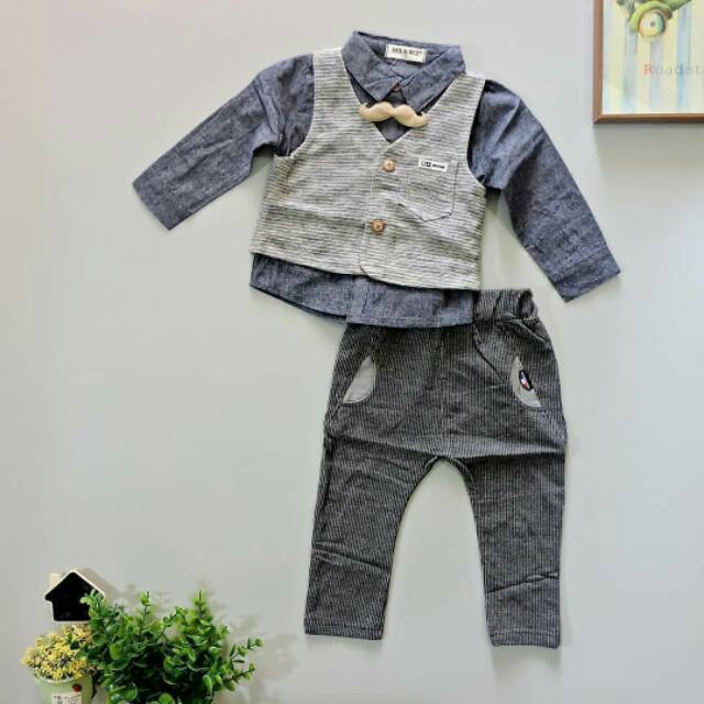 PK00 - SETELAN ANAK IMPORT SET PREMIUM 3IN1 GENTLEMENT VEST BROWN (IMPORT)