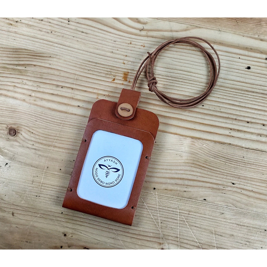 

ID Holder Kulit Asli / Leather ID Holder / Name Tag / Lanyard , Honey Tan