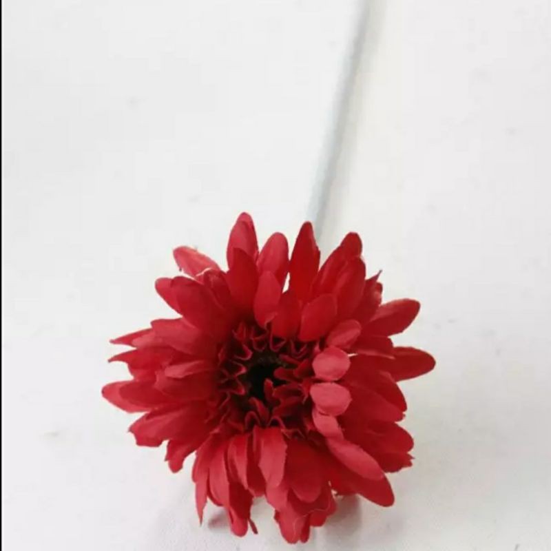 Bunga Aster Krisan Chysanthemum Artificial tangkai panjang bunga plastik mawar dekorasi rumah pesta-Red