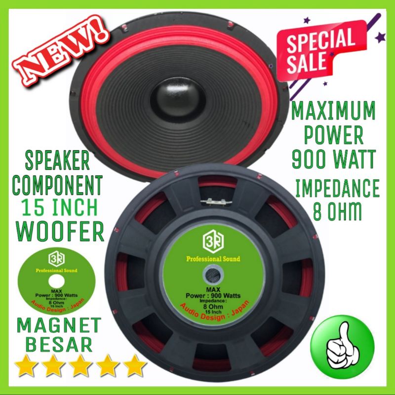 Speaker Component 3R 15 Inch Merah Woofer Magnet Besar 900 Watt 8 Ohm