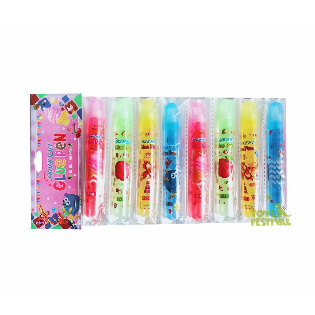 12 pcs (1 lusin) Lem Kertas Cair Water Glue Pen Stik Kemasan Multiwarna Warna Warni