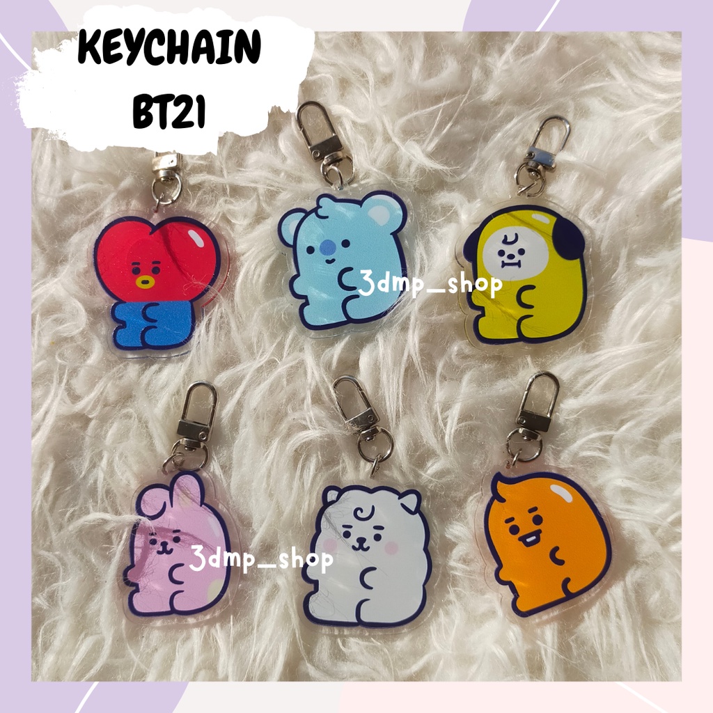 Gantungan Kunci Ganci Keychain BTS BT21 Bulu Tata Chimmy Shooky Mang Cooky 2bandul KPOP