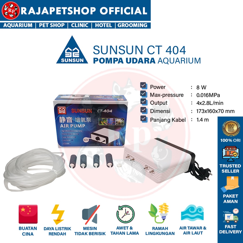 SUNSUN CT 404 POMPA UDARA AERATOR 4 LUBANG AQUARIUM AIR PUMP OKSIGEN