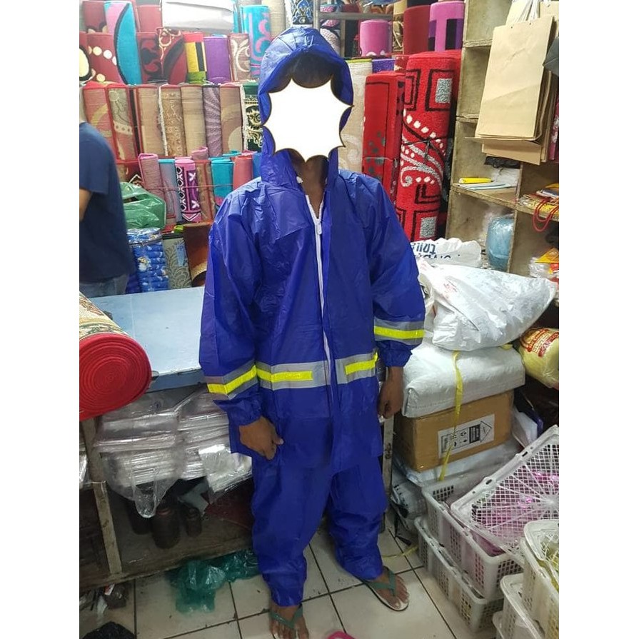 Setelan Jas Musim Hujan Baju Biru Refleksi Gelap Spotlight Biker Motor