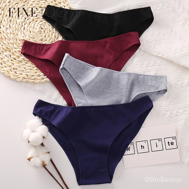 FINETOO M-2XL Women Cotton Underwear 3Pcs/set Comfortable Panties Ladies Plus Size Underpants Solid