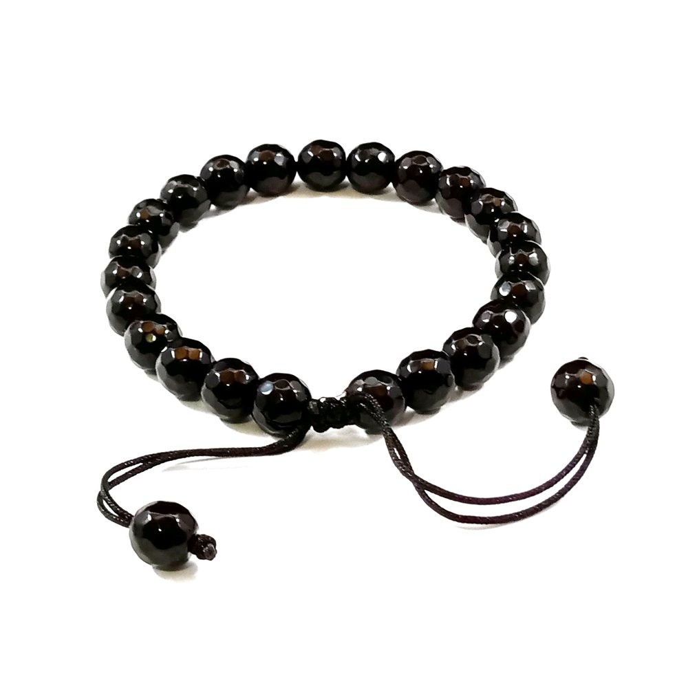 Gelang Tangan Batu Black Onix Cutting Diameter 8mm Model Tali Serut Shambala Beda Dari Yang Lain