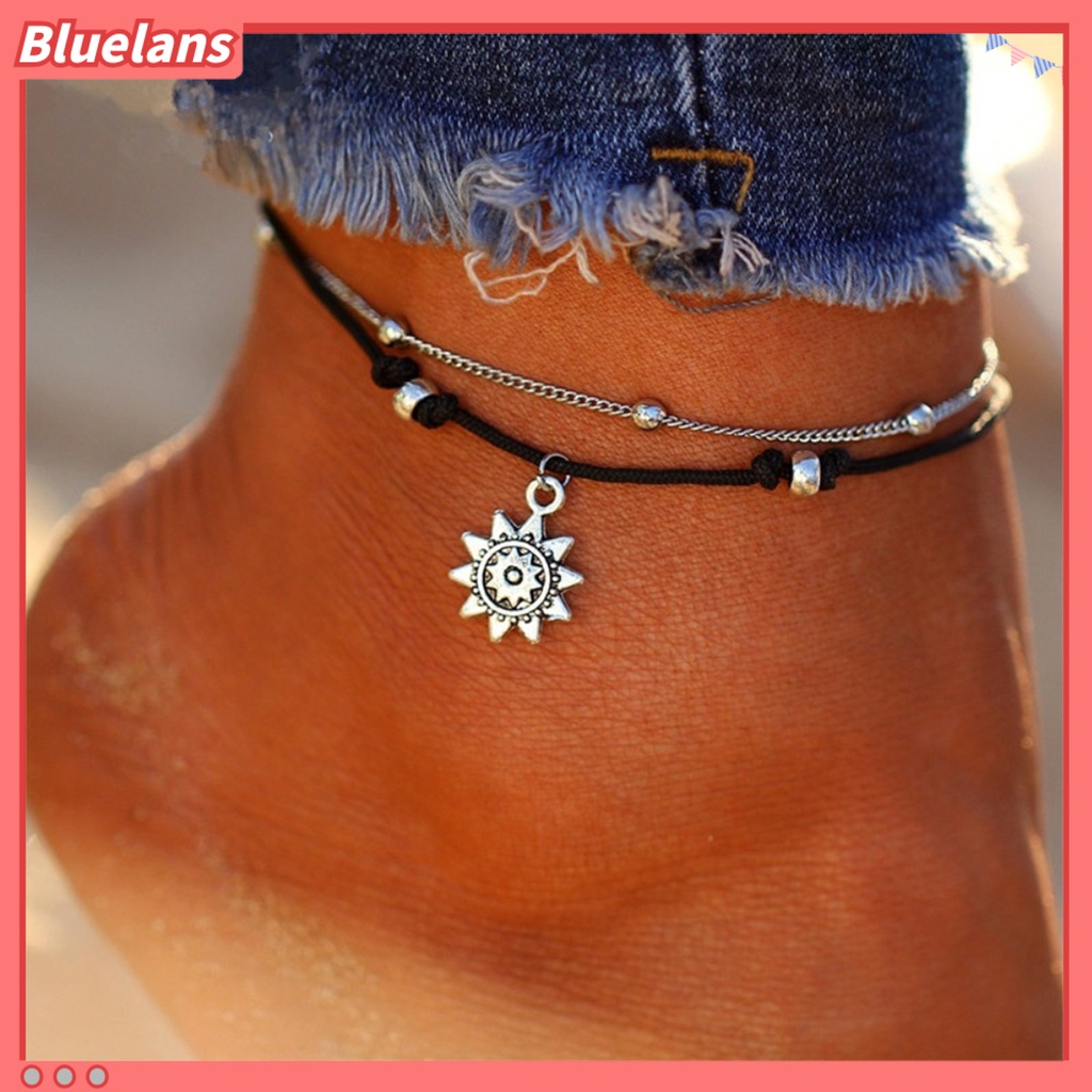 Bluelans Chain Anklet Sun Shape Convenient to Store Silver Color Women Foot Anklet Jewelrys