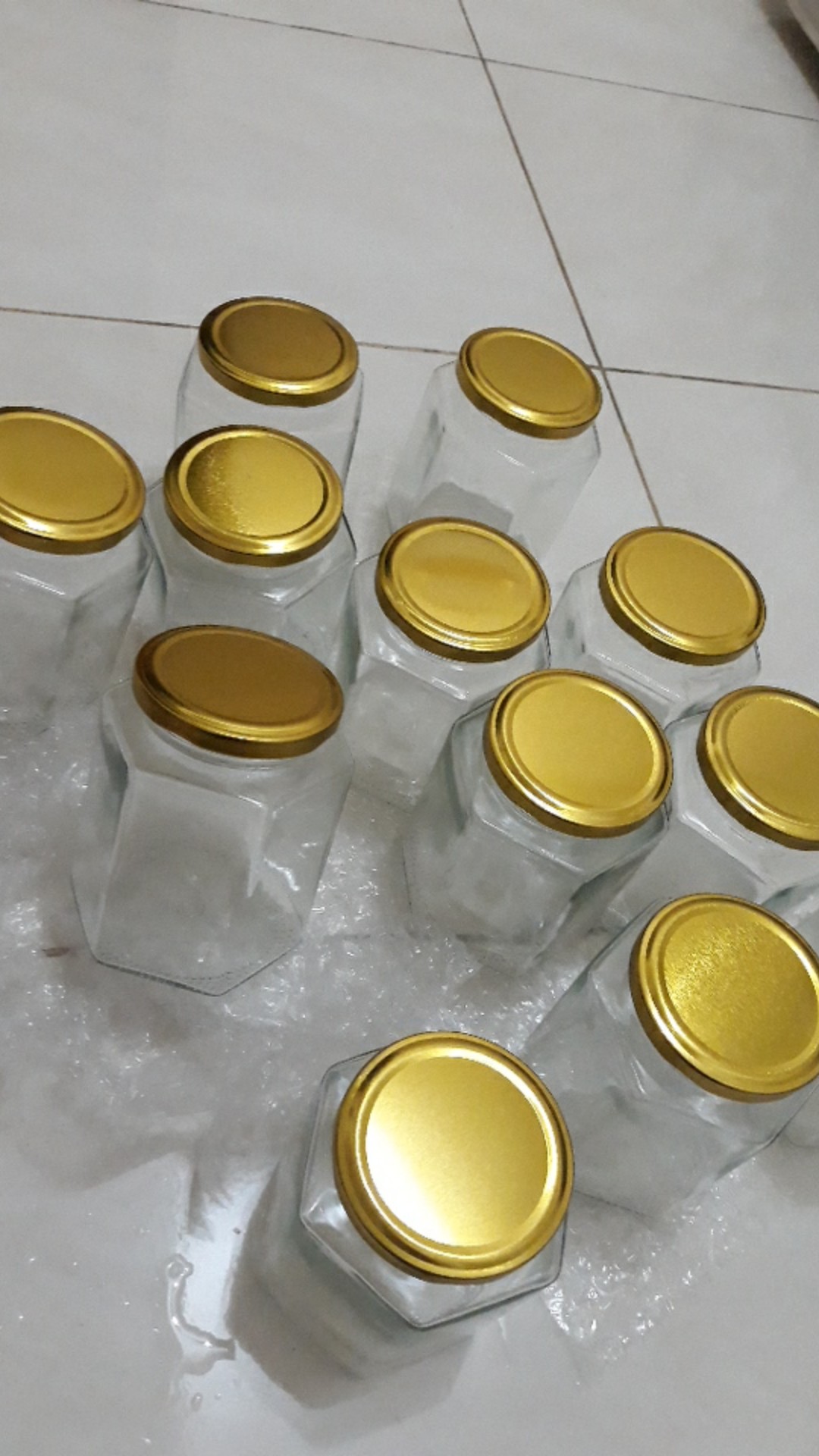 Murah Jar Toples Wadah Kaca 180ml 500ml Hexagonal Makanan Kue Kering Bumbu Sambal Sambel Grosir