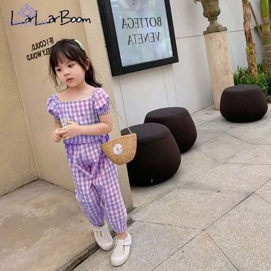 BEFAST - ZTL OOTD Oneset Anak DONNA / set anak joy queen / Pakaian Anak-Anak Perempuan / Set Atasan Baju lengan Pendek Leher Kotak+Celana Panjang / Oneset Motif Kotak-Kotak / Setelan Anak-Anak Santai Casual / Oneset Anak-Anak Perempuan Terbaru 2022