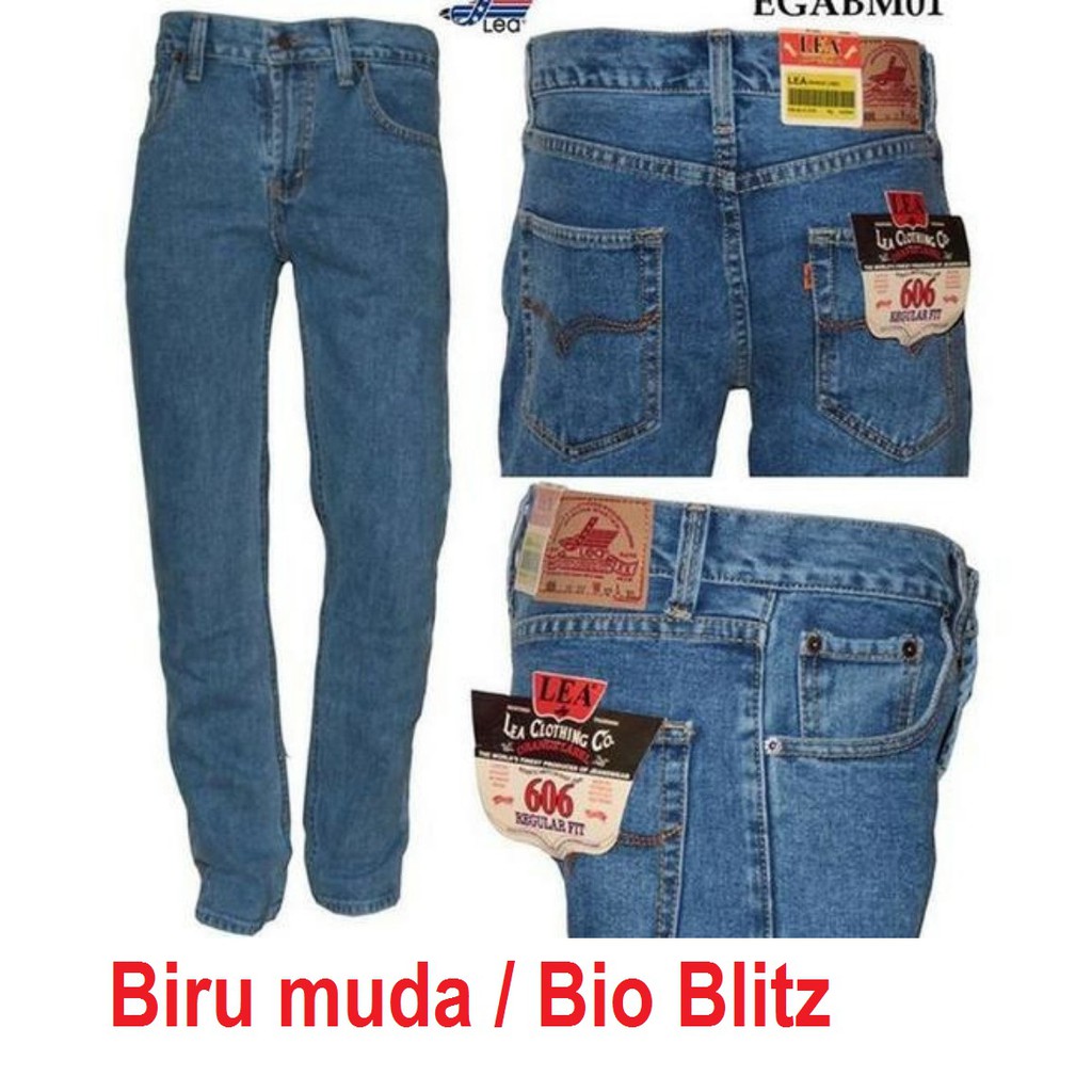 Celana jeans lea standart reguler fit Hitam garment, Biru muda, Biru classic , Hitam Pekat 28 s/d 38