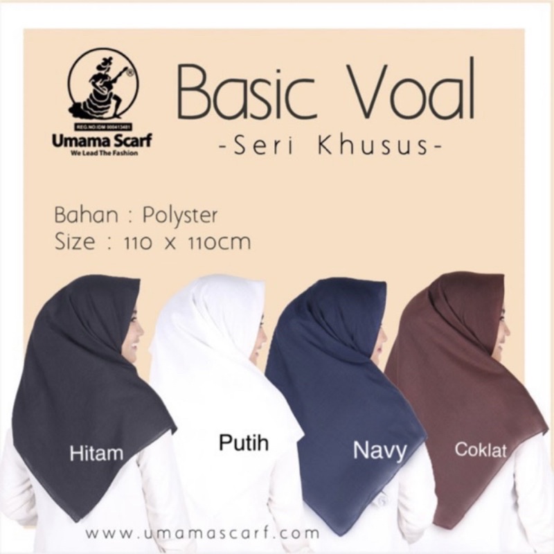 Kerudung Jilbab UMAMA BASIC VOAL Polos Seragam Segiempat Warna Dongker Pramuka Putih Hitam Murah Pol