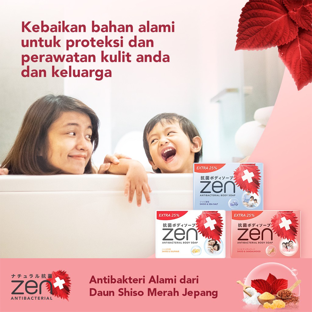 ❤ BELIA ❤ ZEN Antibacterial Body Soap Extra 25% 80+20 g gram besar kecil | Sabun Mandi Batang Zen Anti Bakteri Shinzui | BABY BUNNY