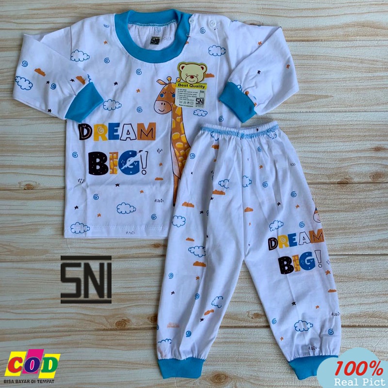 Setelan Piyama Bayi Baju Bayi Kaos Oblong Kancing Bahu Lengan Panjang Anak usia 3-12 Bulan  Anababy