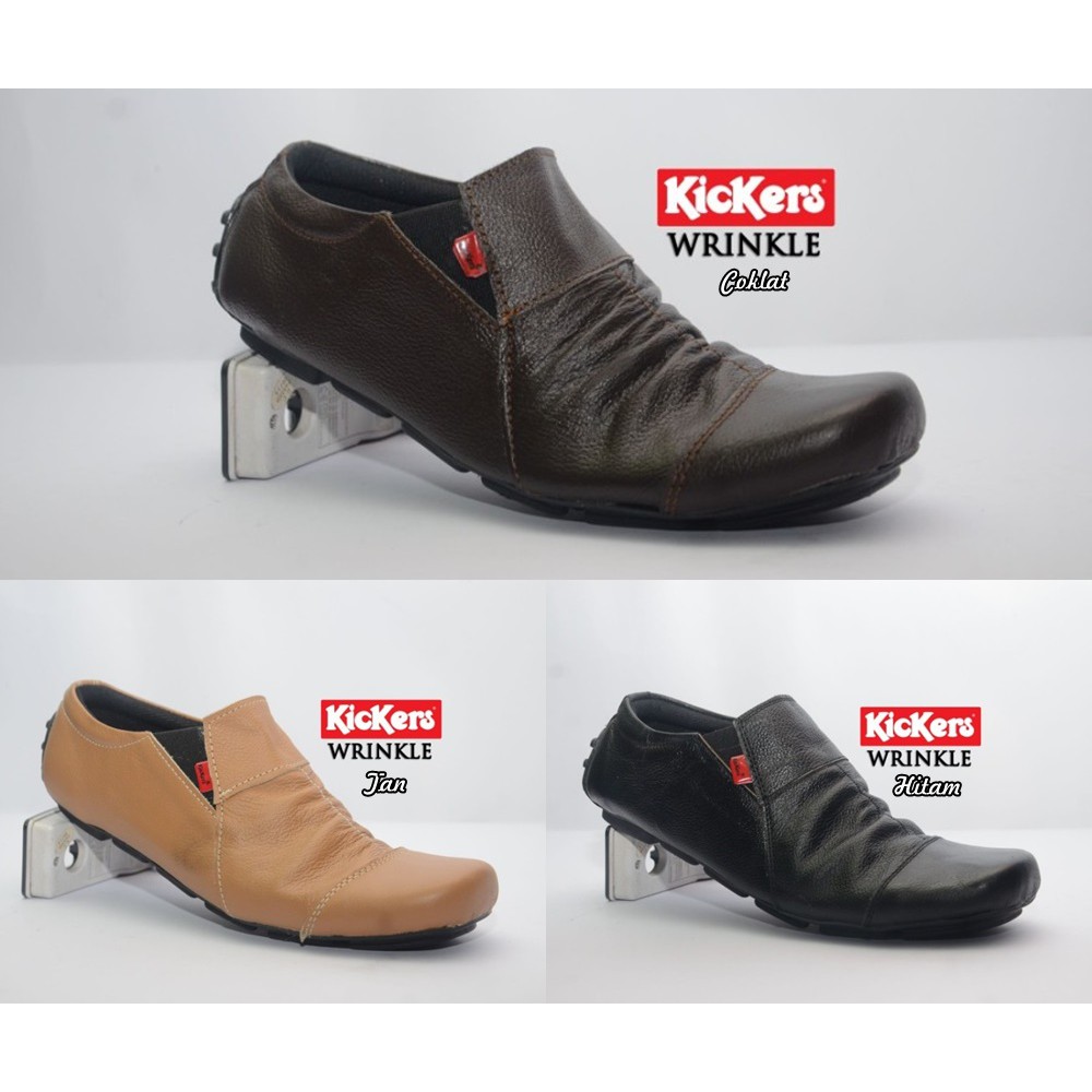 MS Shop - PROMO 12.12 - Sepatu Slip On Pria Kickers Wrinkle TAN Kasual Selop Santai Murah Cowok