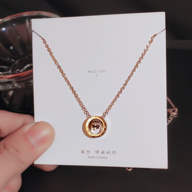 18k Rose Gold Simple Roman Women Elegant Sweet Necklace Refined Pendant Chain not Fade Fashion Gifts N-22079