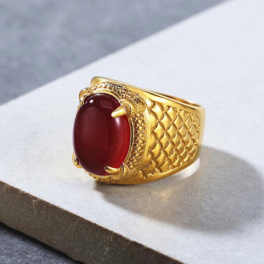 Ruby Zamrud Cincin Jari Baja Titanium Emas Kristal Aksesoris Perhiasan Fashion Pria Punk Rings