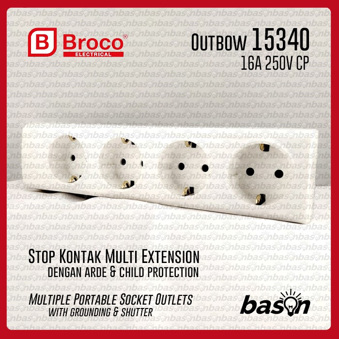 BROCO 15340 Stop Kontak Outbow 4 Lubang - 16A 250V dengan Child Protectioin