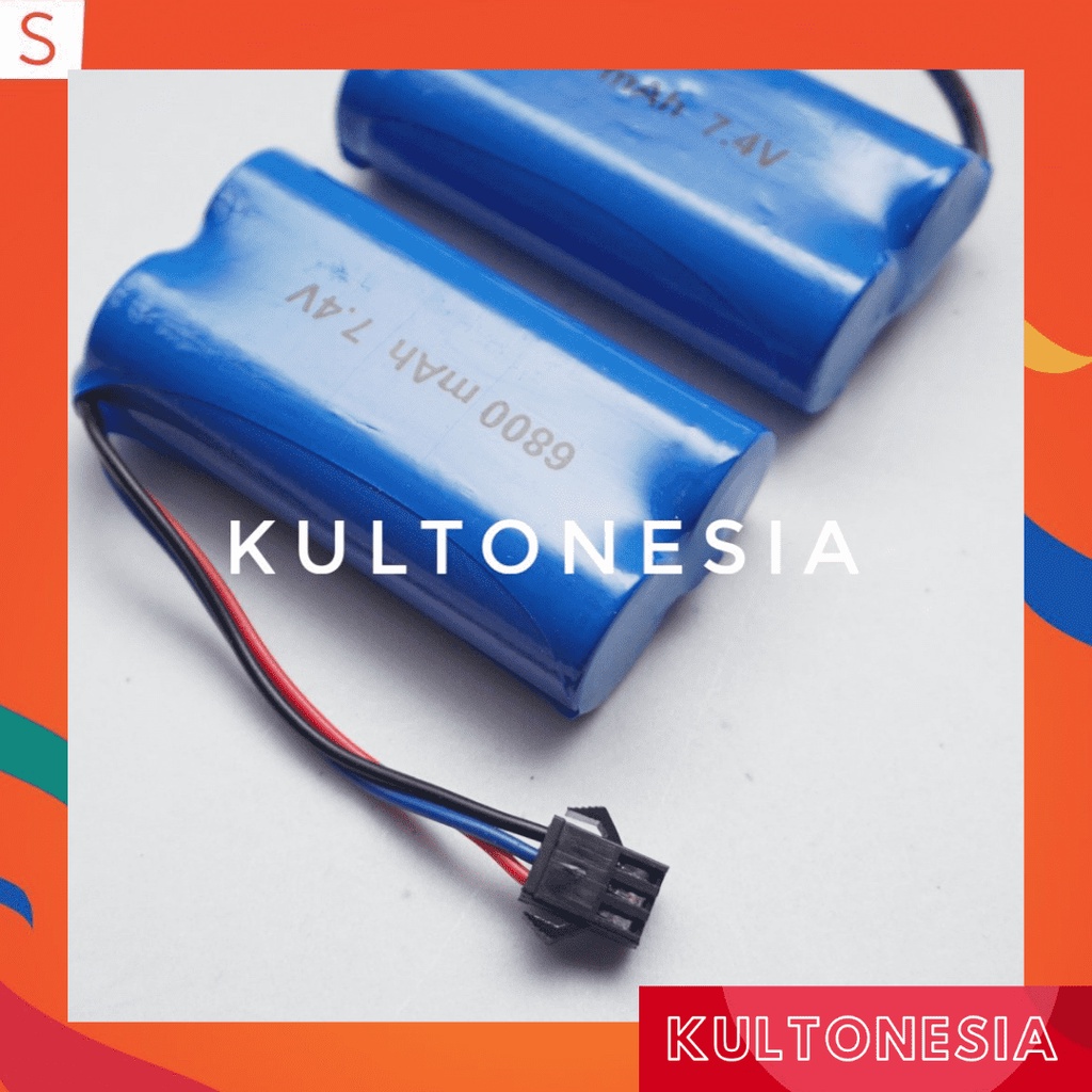 Baterai LI-iON 7.4V-6800mAh Untuk Mobil RC Socket Hitam 3Pin 18650 2x