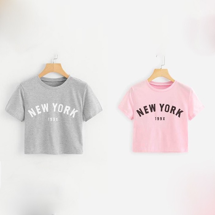 Atasan Wanita - Manset - Crop Top Michellestore T-Shirt / Kaos Wanita Crop Top Newyork 199X - Merah