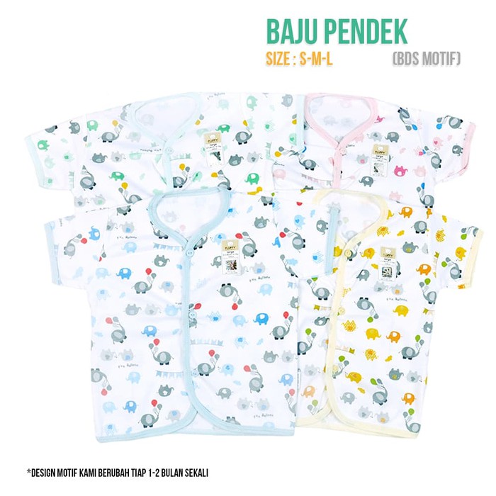 FLUFFY Baju Bayi Pendek Motif (Isi 4Pcs) Bds Mtf S/M/L 