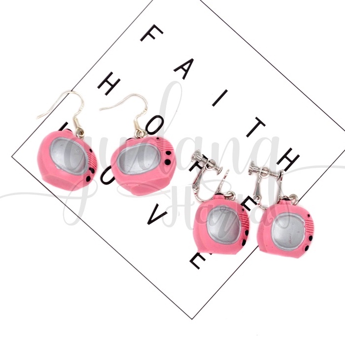 Anting Stud Jepit Pink TV Earrings Motif Elektronik Tv Mainan GH 203397