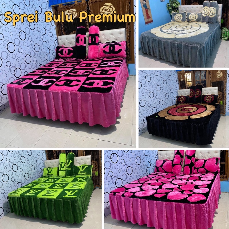 Sprei Bulu Rasfur 160x200, 180x200, 200x200 / Rumbai Keliling Model U Bahan Halus dan Lembut