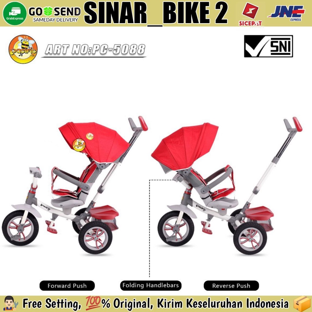 Sepeda Roda 3 Tiga PACIFIC PC 5088 Kursi Putar Tricycle Stroller Anak Bisa Rebahan