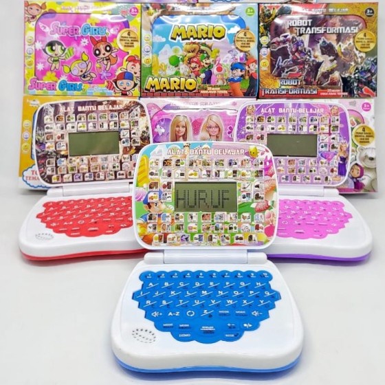 mainan anak edukasi laptop mini 4 bahasa + layar - laki-laki