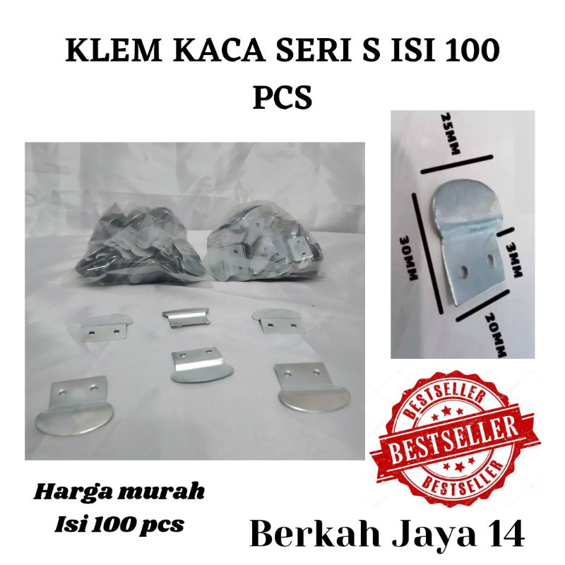 KLEM BESI PLAT KACA SERI S PENJEPIT PENAHAN CERMIN HARGA MURAH BARANG BERKUALITAS ISI 100bj/pack