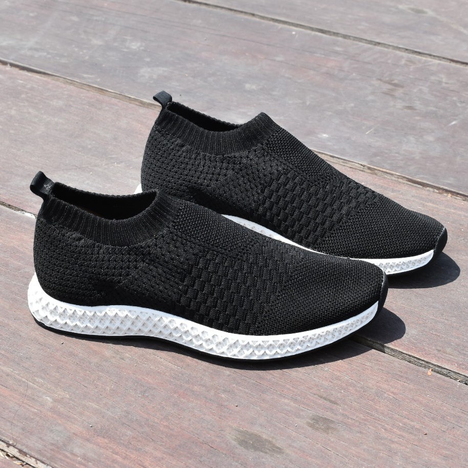 LEANDER BLACK |FORIND x Volve| Sepatu Sneakers PK OG Lari Knit Knitted Rajut Original Lokal Footwear