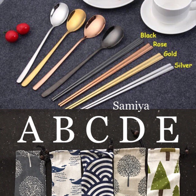 Sendok sumpit korea / sendok sumpit stainless warna rosegold gold black silver / alat makan set