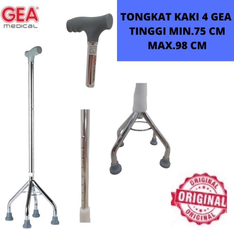 Tongkat Kaki 4 Lansia Medical Stainless /Tongkat alat bantu jalan Manula GEA ORIGINAL